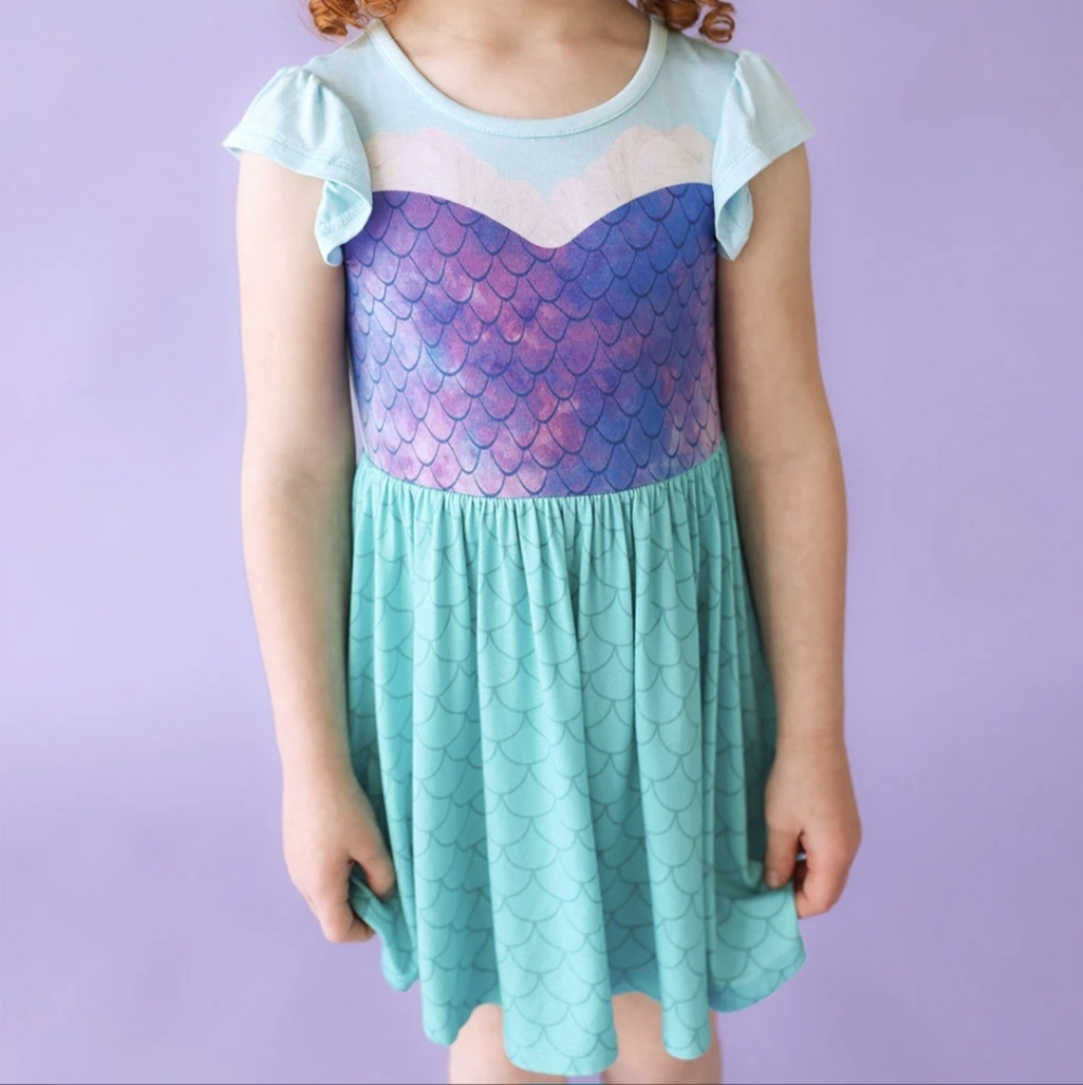 Posh Peanut Aqua and Purple Mermaid Print Dress - Picture 3 of 8
